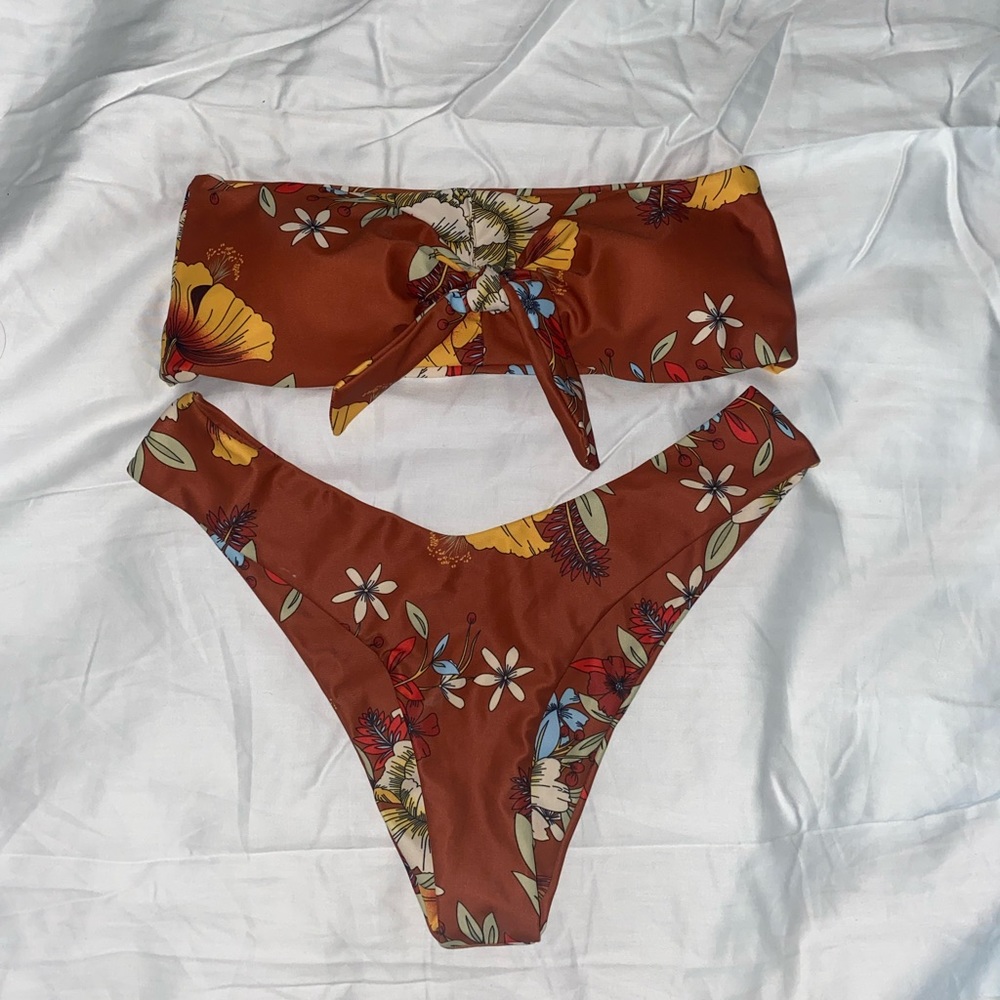 Flower Print Tie Front Bikini